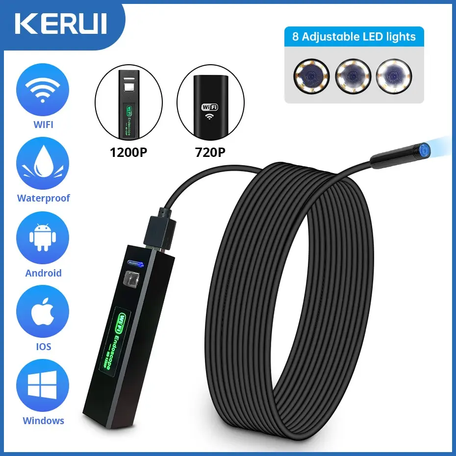 Kerui 1200p wifi endoskop kamera wasserdicht inspektion snake mini kamera usb borescope für auto für iphone android smartphone Image