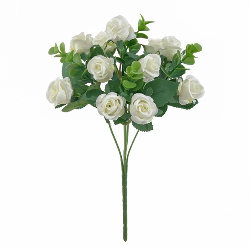 5 Gabeln, 11 Köpfe, künstliche Blumen, Seidenrosen, Blumenstrauß für Heimdekoration, Garten, Eukalyptusblätter, künstliche Pflanzen, Hochzeit, Party Image