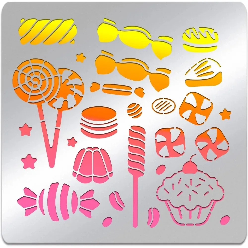Muster Metall Schablone Quadrat Edelstahl Lutscher Cupcakes Vorlage Schablone für Scrapbooking Gravur Image