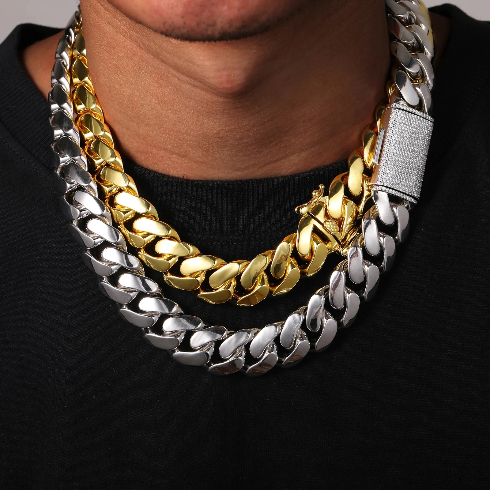 2025 Hip-Hop-Schmuck, individuell vergoldet, 18 Karat schwere Miami-Kuban-Gliederkette für Männer Image