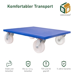 12 x Möbelroller (600 x 500 x 165 mm) 500 kg Traglast Kunststoff-Lenkrollen spurloses Rollverhalten Möbelhund BB-Verpackungen Image