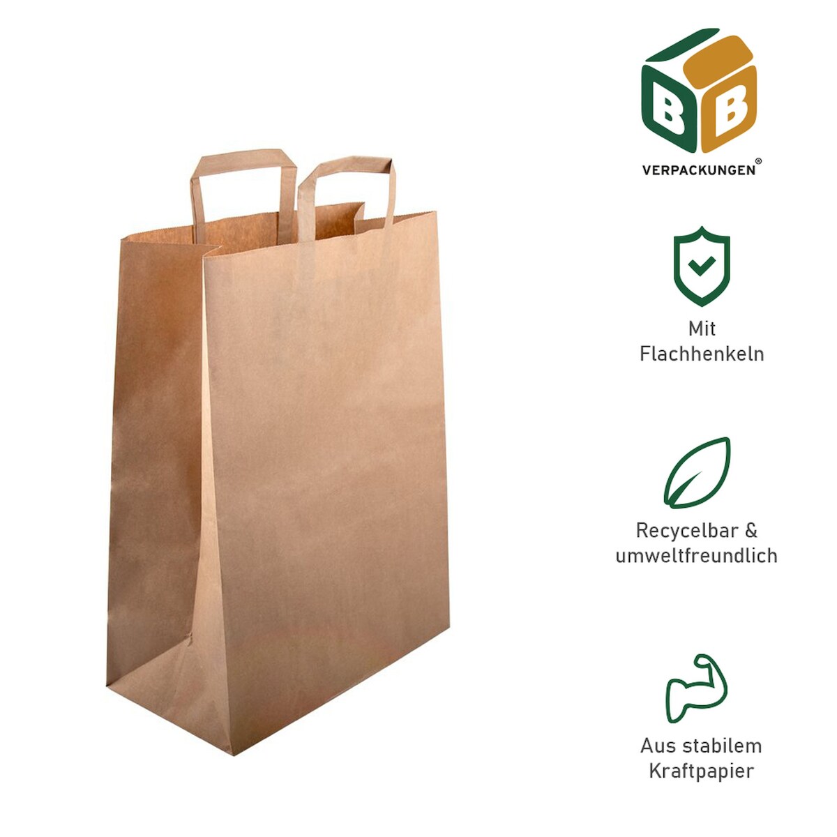 BB-Verpackungen GmbH 1500 Papiertragetaschen 320 + 170 x 270 mm braun stabile 80 g/m² Grammatur Papiertüten Geschenktüten BB-Verpackungen Image