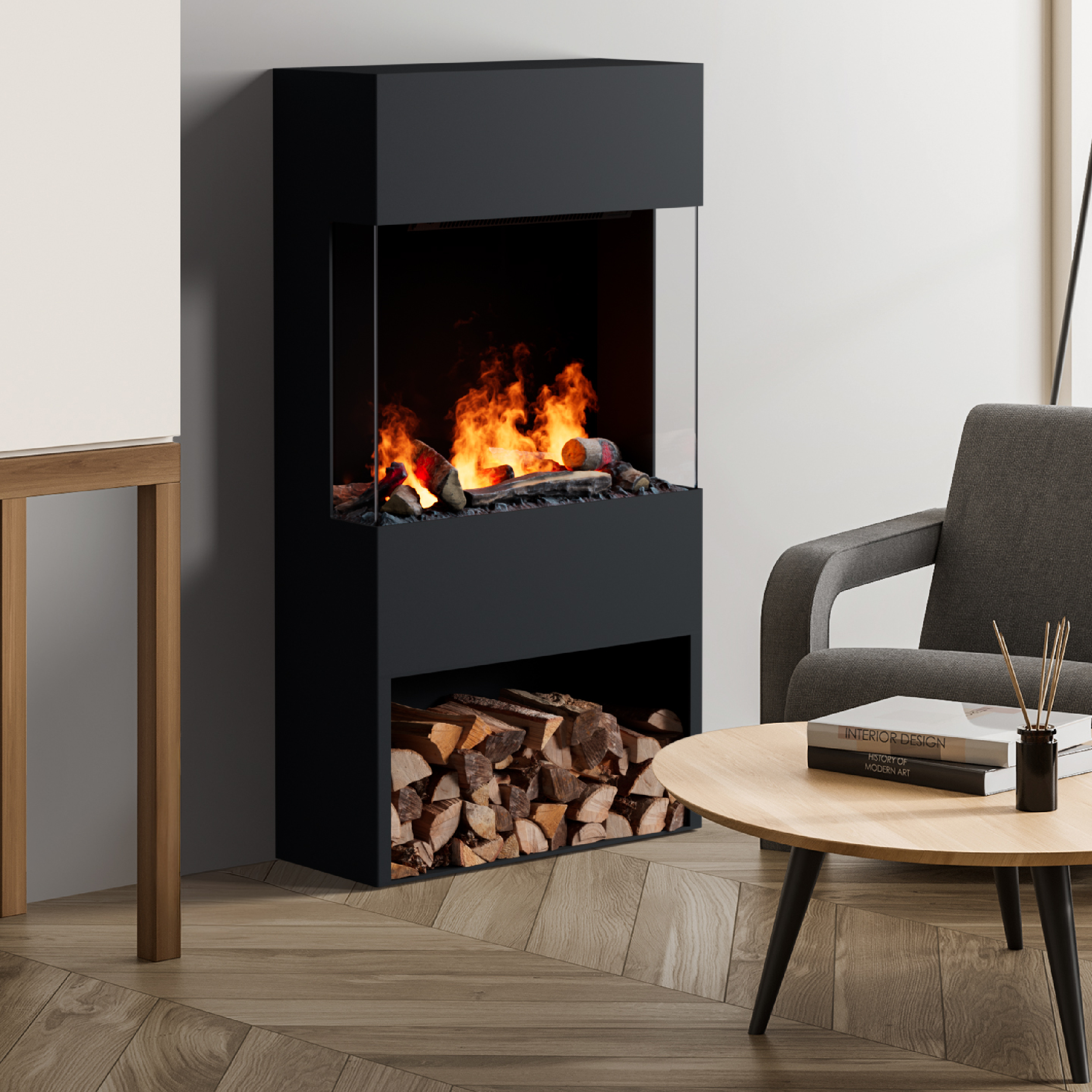 muenkel design Trix 820 [Elektrokamin Opti-myst]: Schwarz - mit Dekobox Image