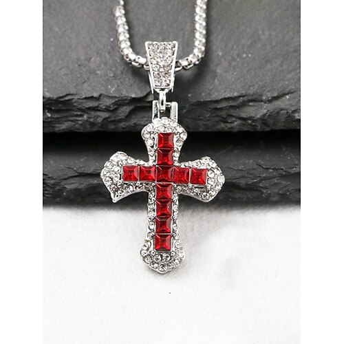 Weihnachtsgeschenk für Herren: Halskette mit Kreuzanhänger aus einer Legierung, mehrfarbig, mit funkelnden Kristallen – ein stilvolles Accessoire für festliche Anlässe und Freizeit. Image