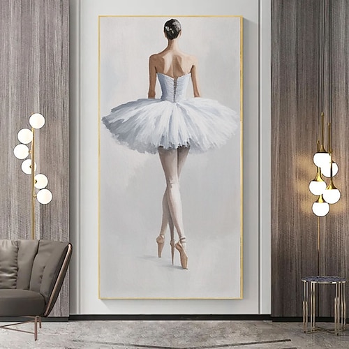 Abstraktes, elegantes Ölgemälde einer Balletttänzerin auf Leinwand, Original, weiß strukturierte Tänzerin, Wandkunst, moderne Wanddekoration, luxuriöse Bürowanddekoration Image