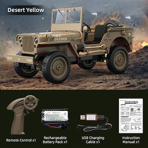 Sammlermodell RC Militärfahrzeug - Vintage Militär Willys Jeep Stil Ferngesteuertes Auto - Detailliertes Modell für Enthusiasten Kinder Weihnachtsgeschenk Image