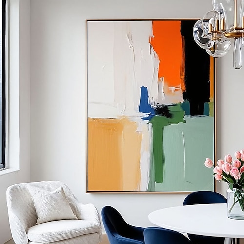 Originales abstraktes Farbblockgemälde, moderne geometrische Leinwandkunst, großformatige, strukturierte, farbenfrohe Wandkunst, handgefertigte Bürodekoration Image