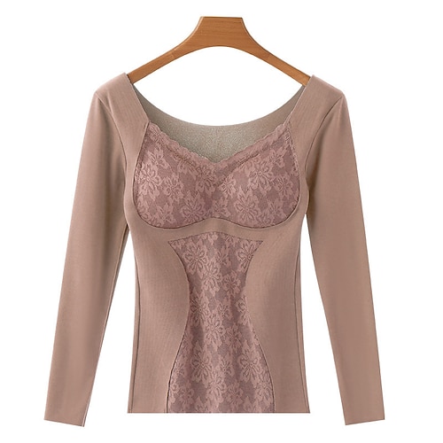 Damen Basisschicht-Oberteil Thermische Unterwäsche Unterwäsche Warm Netz Gefüttert Einfarbig Sport Sportkleidung Schwarz Rosa Fitnessstudio Training Laufen Image