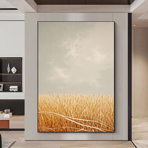 Handgemaltes impressionistisches Landschaftsgemälde auf Leinwand, handgemaltes Original-Ölfeld mit goldenem Weizenfeld, moderne Naturwandkunst für Wohn- und Schlafzimmerdekoration Image
