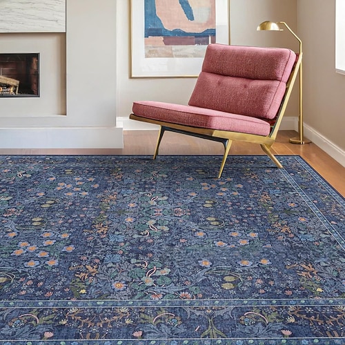 Teppich für Wohnzimmer und Schlafzimmer Bohemian Blumen Faux Wolle weich rutschfester Boden Teppich Bettseite Teppich Balkon Wohnkultur Image