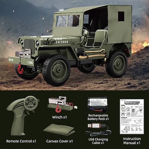 Veicolo RC dell'Esercito Collezionabile - Auto telecomandata in stile Jeep Willys militare vintage - Modello dettagliato per appassionati e bambini Regalo di Natale