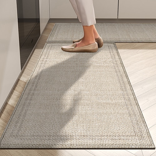 Läuferteppich Leinen Küchenteppich für Flur Küche weich rutschfest maschinenwaschbar langer Flurteppich absorbierend ölbeständig leicht zu reinigen Eingangs-Läufer Wohnkultur langlebige Fußmatte Image