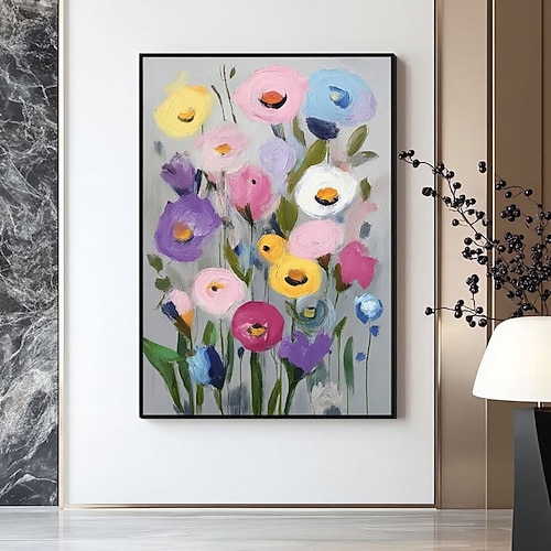Handgemaltes, klassisches abstraktes Blumenbild, handgefertigte Wandkunst, großes botanisches Ölgemälde mit Blumenmotiv, Poster, Dekoration für Zuhause, Schlafzimmer oder Wohnzimmer Image