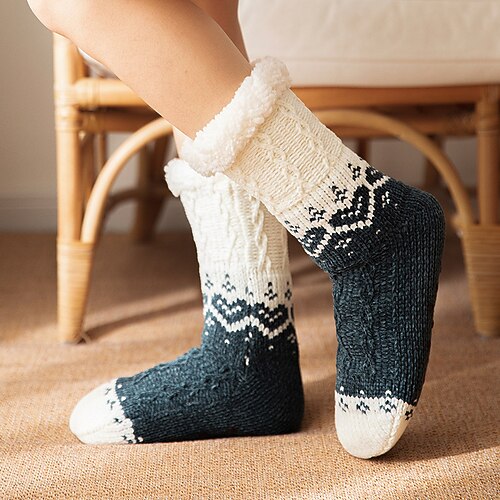 Winterliche Fußsocken für Damen, warm, flauschig, rutschfest, für drinnen, zum Schlafen zu Hause oder nach der Geburt Image