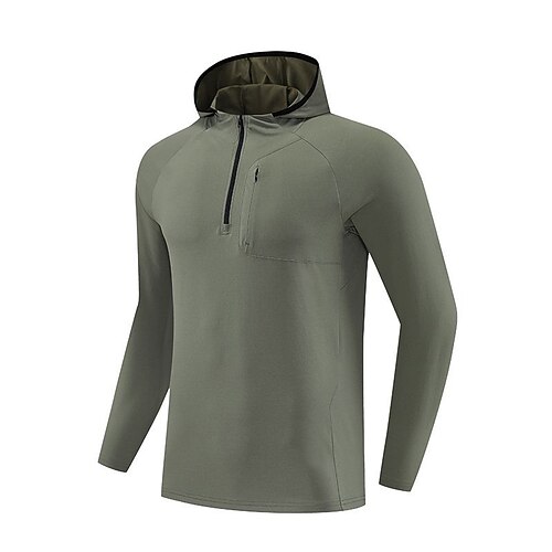 Herren Einfarbig Lauf-T-Shirt Fitnessshirt Sporttop Herbst Winter Mit Kapuze Langarm Athleisure Weich Atmungsaktiv Fitnessstudio Wandern Laufen Training Yoga Schwarz Weiß Rot Sportbekleidung Image