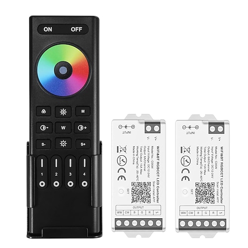 WLAN-Fernbedienungsset für RGB-, CCT- und RGBW-dimmbare LED-Streifen, 4-Zonen-Steuerung, 2,4-GHz-Funkfernbedienung, 12–24 V DC, 5-in-1-LED-Controller, kompatibel mit Alexa, Google Home, Smart Life und Image
