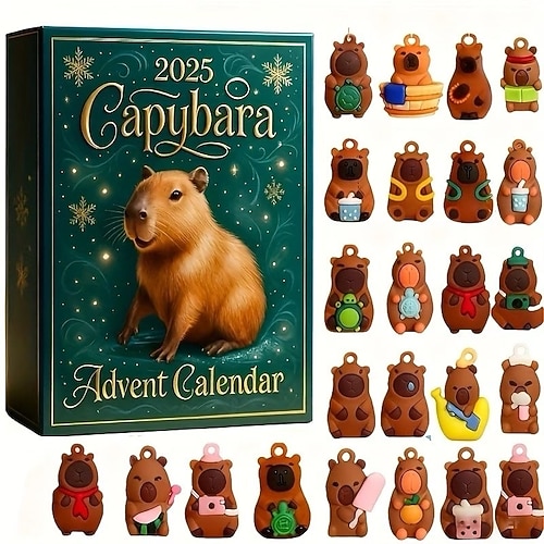 Capybara-Adventskalender, 24 Tage, Capybara-Weihnachts-Countdown-Geschenk, Strumpffüller, niedliche Capybara-Figuren, Cartoon-Capybara-Puppe Image
