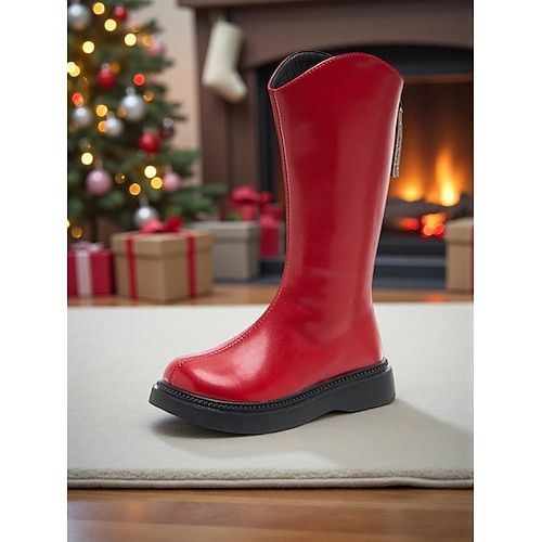 Rote Winterstiefel für Kinder mit Reißverschluss – stylisch und warm für Weihnachtsoutfits und festliche Anlässe Image