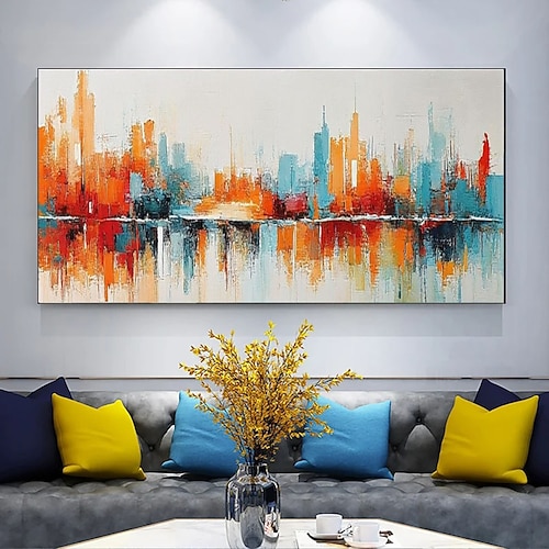 Extra großes Ölgemälde, handgemalt in Rot und Blau mit Blockstruktur auf Leinwand, abstraktes minimalistisches Ölgemälde, handgemalte Wandkunst, Originalgemälde, farbenfrohe Boho-Dekoration, Image