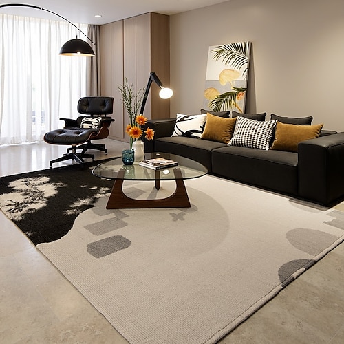 Vintage-Teppich für Wohnzimmer und Schlafzimmer dicker Loop-Velours weich rutschfest waschbar wasserfest schmutzabweisend leicht zu reinigen schwarzer Retro-Bodenmatte Wohnkultur Image