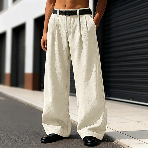 Herren Hose Anzughose Cordhose Stoffhosen Baggy-Hosen Fronttasche Einfach Komfort Volle Länge Outdoor Heim Party Urlaub Mode Lässiger Schnitt Schwarz Khaki Unelastisch Image