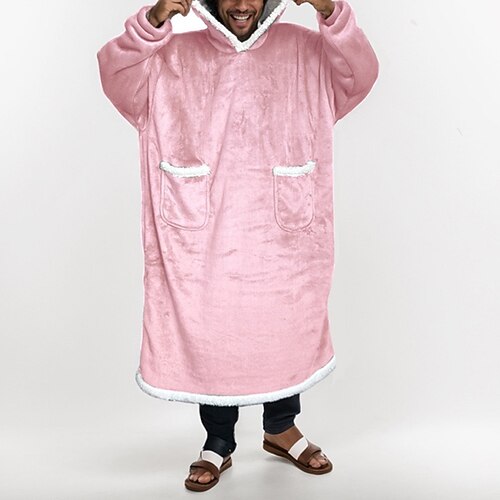 Herren Schlafanzug Nachtwäsche Bademantel Einfach Mode Stilvoll Klassisch Heim Täglich Bett Flanell Polyester Thermowarm Komfort Weich Kapuzenpullover Langarm Herbst Winter Schwarz Rosa Image