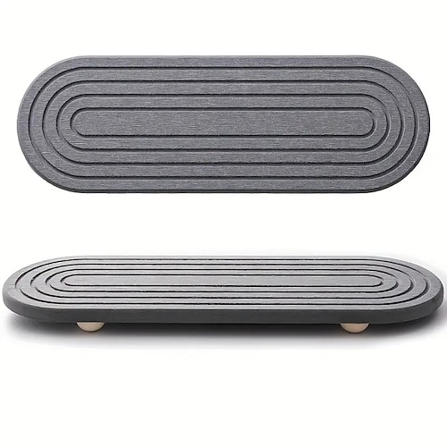 Saugfähige Steinschale für Küchen- und Badezimmerablagen – schnelltrocknendes Spülbeckenregal mit Holzbeinen, Oberfläche aus natürlichem Luffa, vielseitiger Abflussorganizer, langlebiges Image