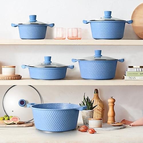 Antihaft-Topfset (20 cm/24 cm/28 cm/32 cm) für Gas- und Induktionsherde, geeignet für die heimische Küche, inklusive Kochtopf und Bratpfanne, ideal zum Kochen von Meeresfrüchten