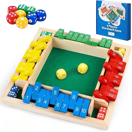 Würfelspiel „Schließe die Schachtel", 8 Würfel, 4 Spieler, Holzbrett, Tischspiel, Mathe-Übungsspiel mit „Fallen lassen"-Spielanleitung für Kinder und Erwachsene, leicht zu lernen, perfekt für Image