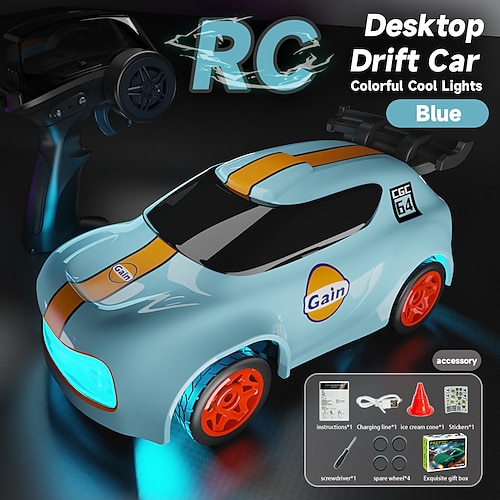 Mini Desktop Drift RC Auto - Elektrisches Vollproportionales Ferngesteuertes Rennfahrzeug mit einstellbarer Geschwindigkeit Lichtern - Innenspielzeug Weihnachtsgeschenk Image