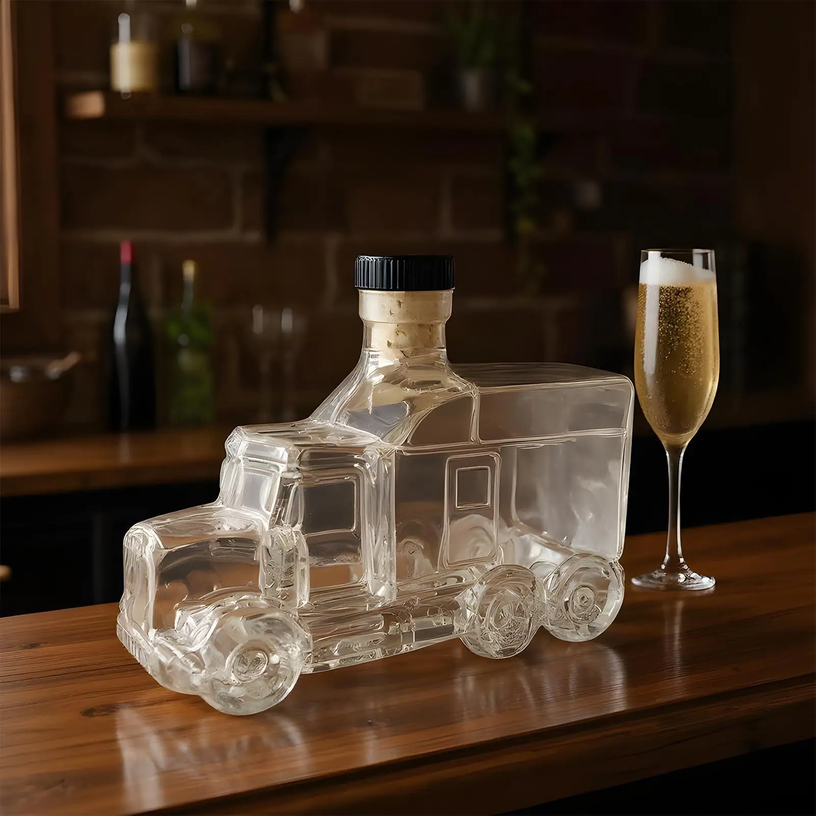 375 ml dekorative Flasche Dekanter Bourbon Dekanter Whiskybehälter halbe LKW-Dekor mit Stopfen für Spirituosen, Bier, Wein, Hosting Image