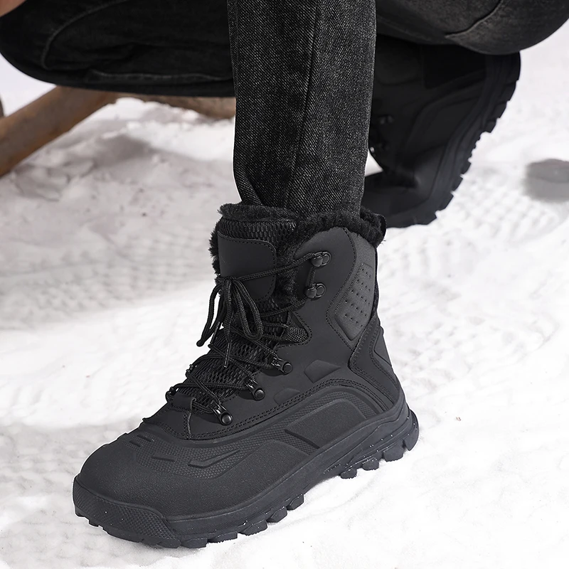 Herren-Winterstiefel mit Plüschfutter, warm, winddicht, Schneestiefel, Outdoor-Arbeitsschuhe, rutschfest, höhenvergrößernd, wasserdicht, Herren-Wanderschuhe, Größe 39-48