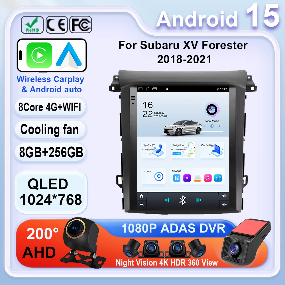 9,7 Zoll qled für Subaru xv Förster 2011-2016 Autoradio Android 14 4g WLAN Carplay Stereo 2 Din kein DVD-Player GPS-Navigation Image