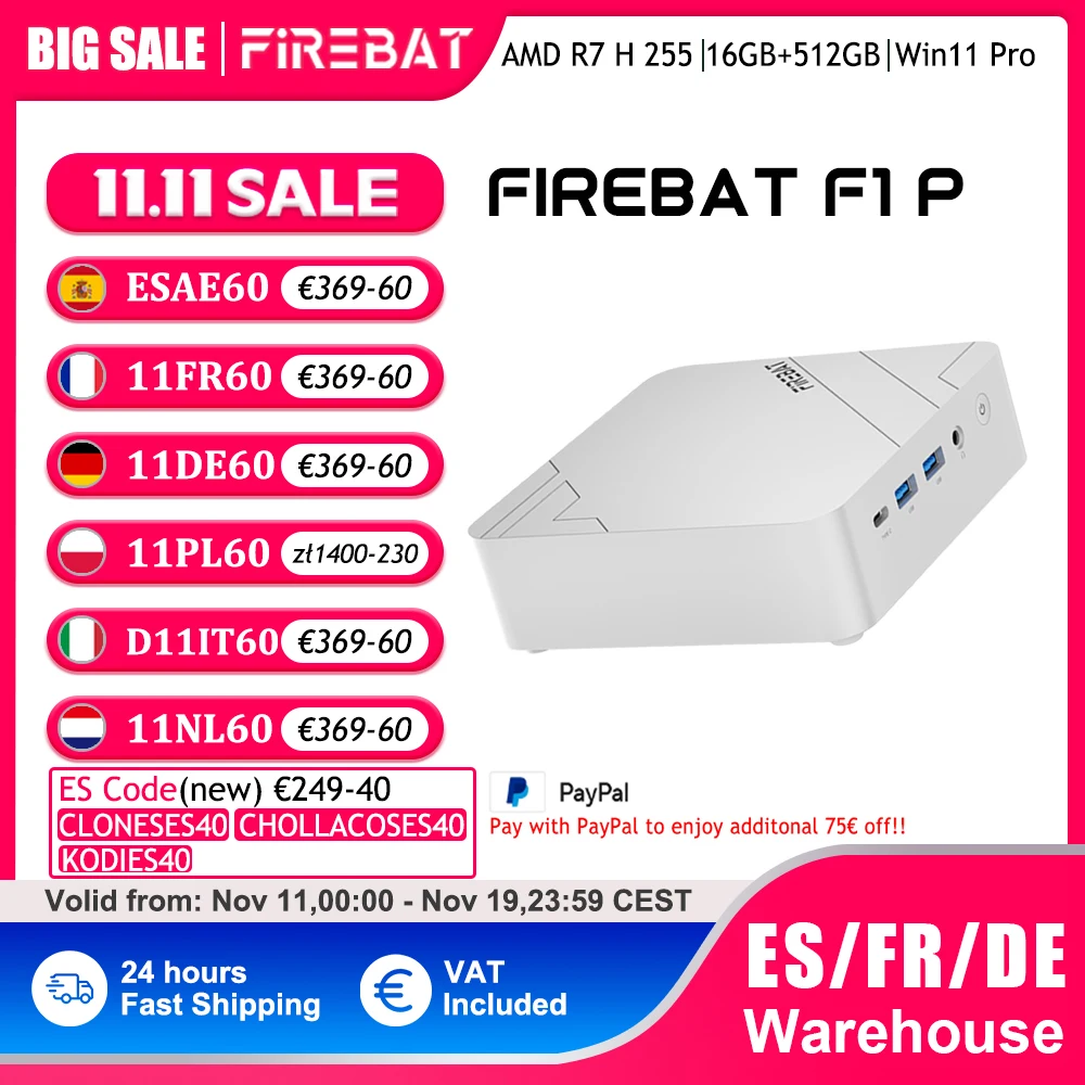 Firebat F1 P Mini-PC AMD Ryzen 7 H 255 16GB LP 24GB DDR5 512GB SSD Win11 Pro Wi-Fi 6 BT5.2 USB4.0 Gaming Desktop Mini-Computer Image