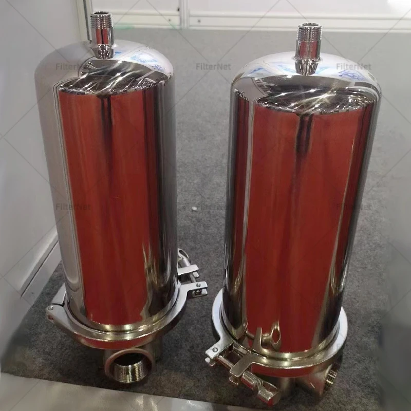 Edelstahl-Wasserfiltergehäuse, robustes silbernes Wasserfiltergehäuse, 10 x 2,5 Zoll Filter DN15 DN20 DN25 NPT Einlass und Auslass Image