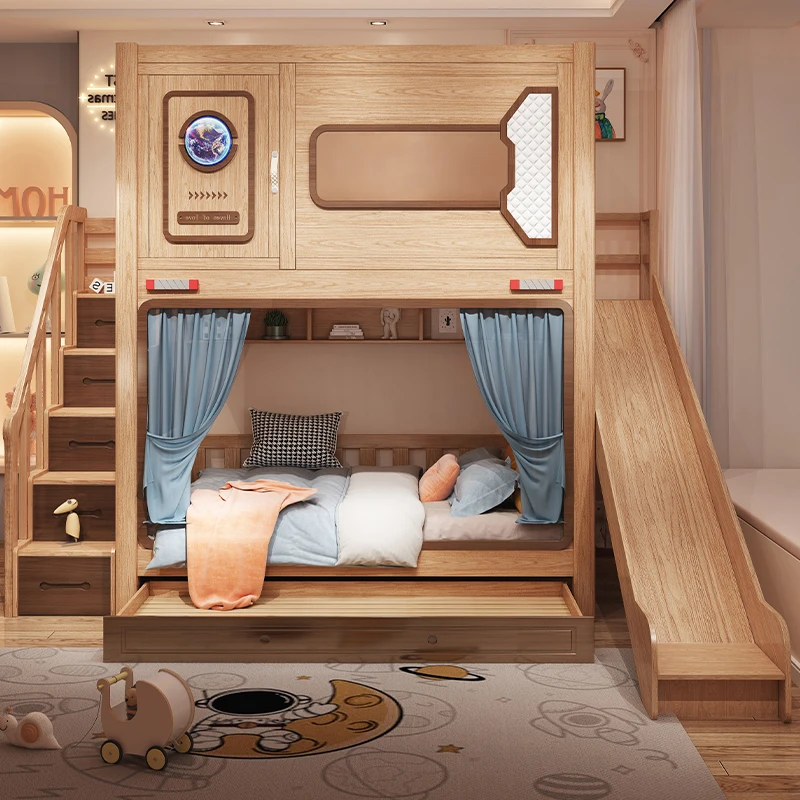 Raumbett Vollständiges Ober- und Unterbett aus Massivholz für Kinder Image
