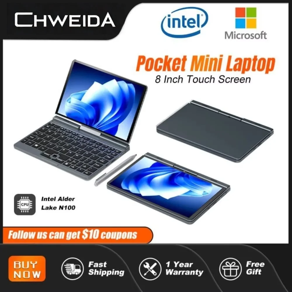 CHWEIDA Mini ordinateur portable 8 pouces écran tactile Intel Alder Lake N150 12GB DDR5 WiFi 6 2 en 1 ordinateur portable tablette PC ordinateur portable de poche