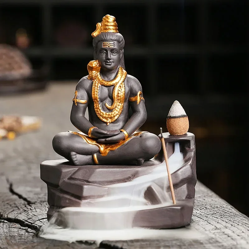 Shiva Buddha-Ornamente für Heimdekoration, Rückfluss-Räuchergefäß, handgefertigt, lila Ton-Räucherstäbchenhalter Image