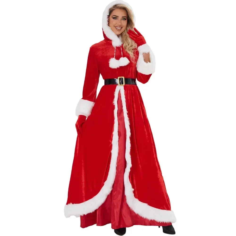 Weihnachten Cosplay Kostüm für Frauen Rot Samt Outfit Weihnachtsmann Verkleidung Kleidung Sets Neujahr WEIHNACHTEN Party Kostüm 2024 Image