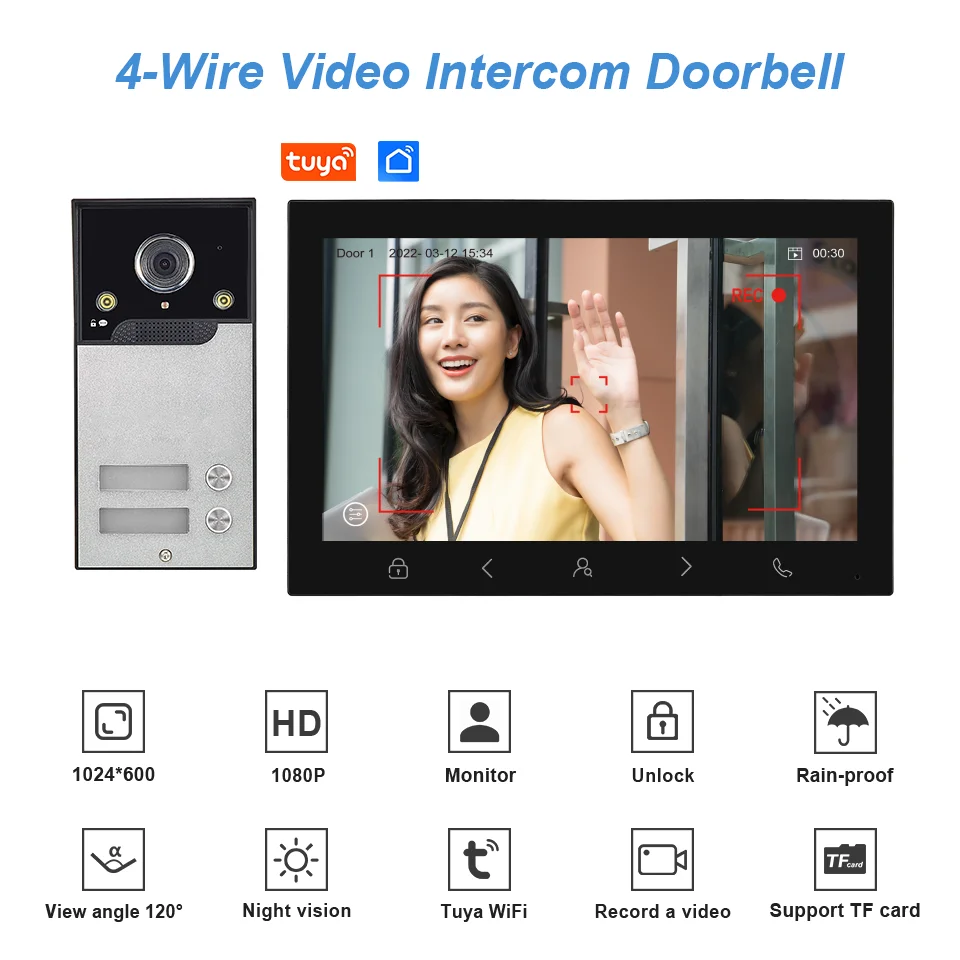 10 "Großen Bildschirm Tuya WIFI Video Intercom System Für 2-4 Einheiten AHD 1080P Passwort Bord Für option Video Tür Telefon Türklingel System Image