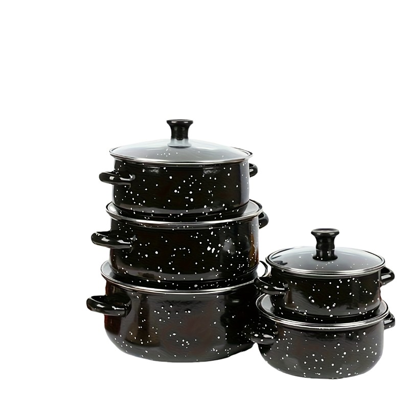 5-piece Enamel Cookware Set - Lightweight Multi-purpose Cookware Suitable for Soups Stews Etc. - Compatible with Gas and Electric Stoves - Perfect Choice for Home Kitchens and Restaurants