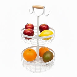 Relaxdays Obstkorb Etagere 2-stöckig, Obstschale für die Küche, moderner Metallkorb für Obst und Gemüse, Metall, weiß Image