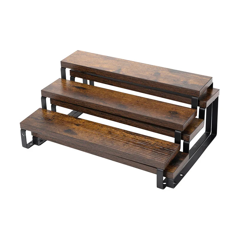 Holz-Display-Riser-Ständer, Halter für Küche, Holz, 3-stufige Gewürzregale, Organizer, rustikales Display-Regal für Badezimmer, Parfüm Image