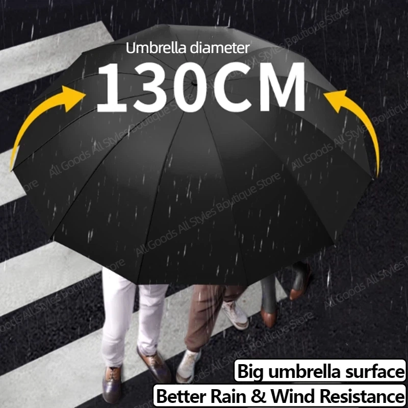 130 cm extragroßer Klappschirm mit 10 Knochen, robust, verstärkt, tragbar, für Reisen, winddicht, Regenschirm für Reisen, Familiengebrauch Image