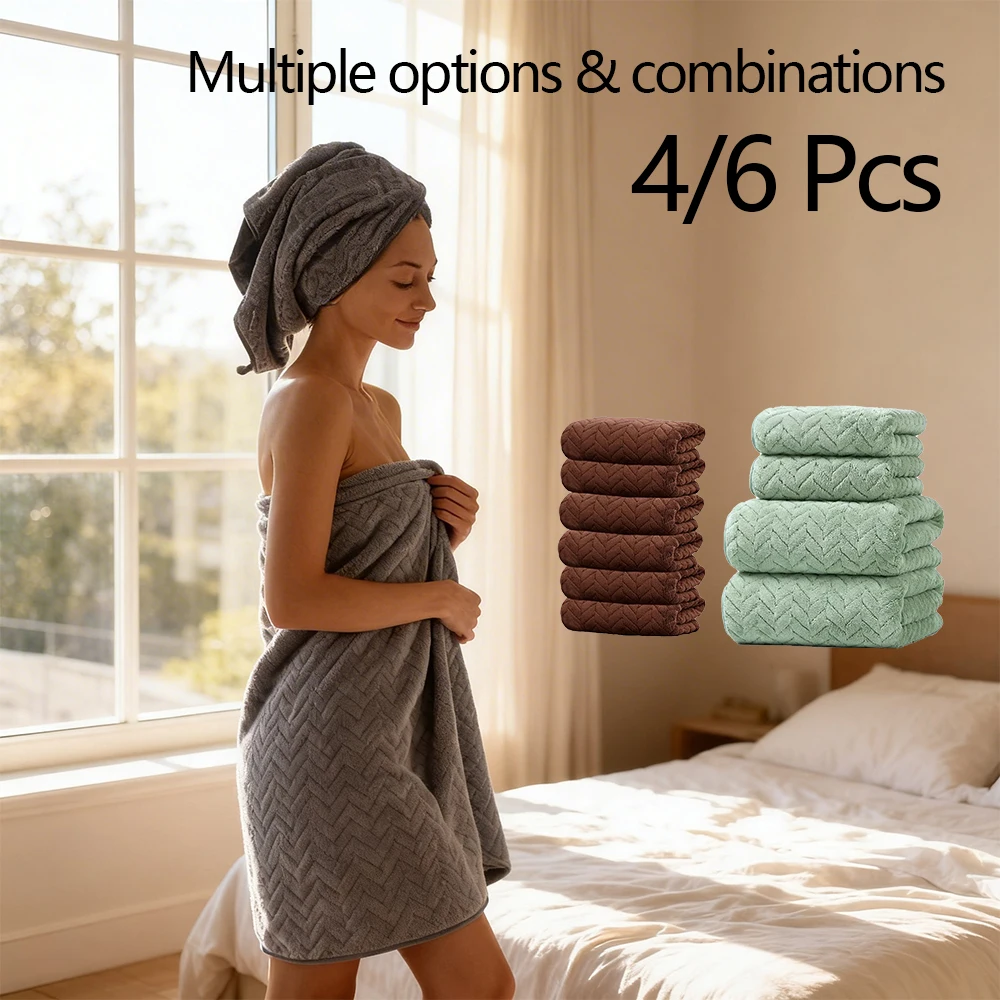 Set di asciugamani da 4/6 pezzi - Set di morbidi asciugamani per le mani e asciugamani da bagno assorbenti, 2 opzioni di dimensioni, comodi, ideali per bagno, doccia, hotel, palestra