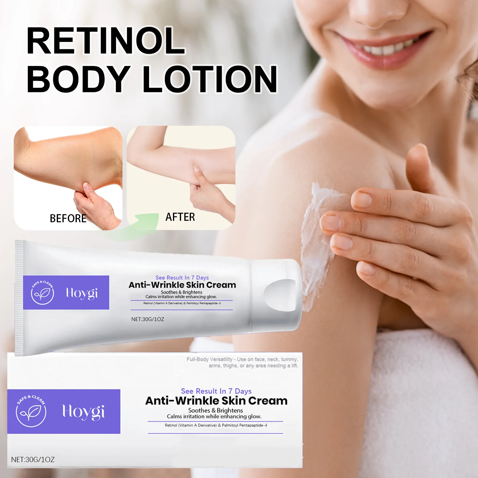 Hoygi Retinol Straffende Nachtcreme für Gesicht und Körper, glatte Haut, Ölkontrolle, Porenverfeinerung, Feuchtigkeitscreme für trockene, empfindliche Haut, 30 g Image
