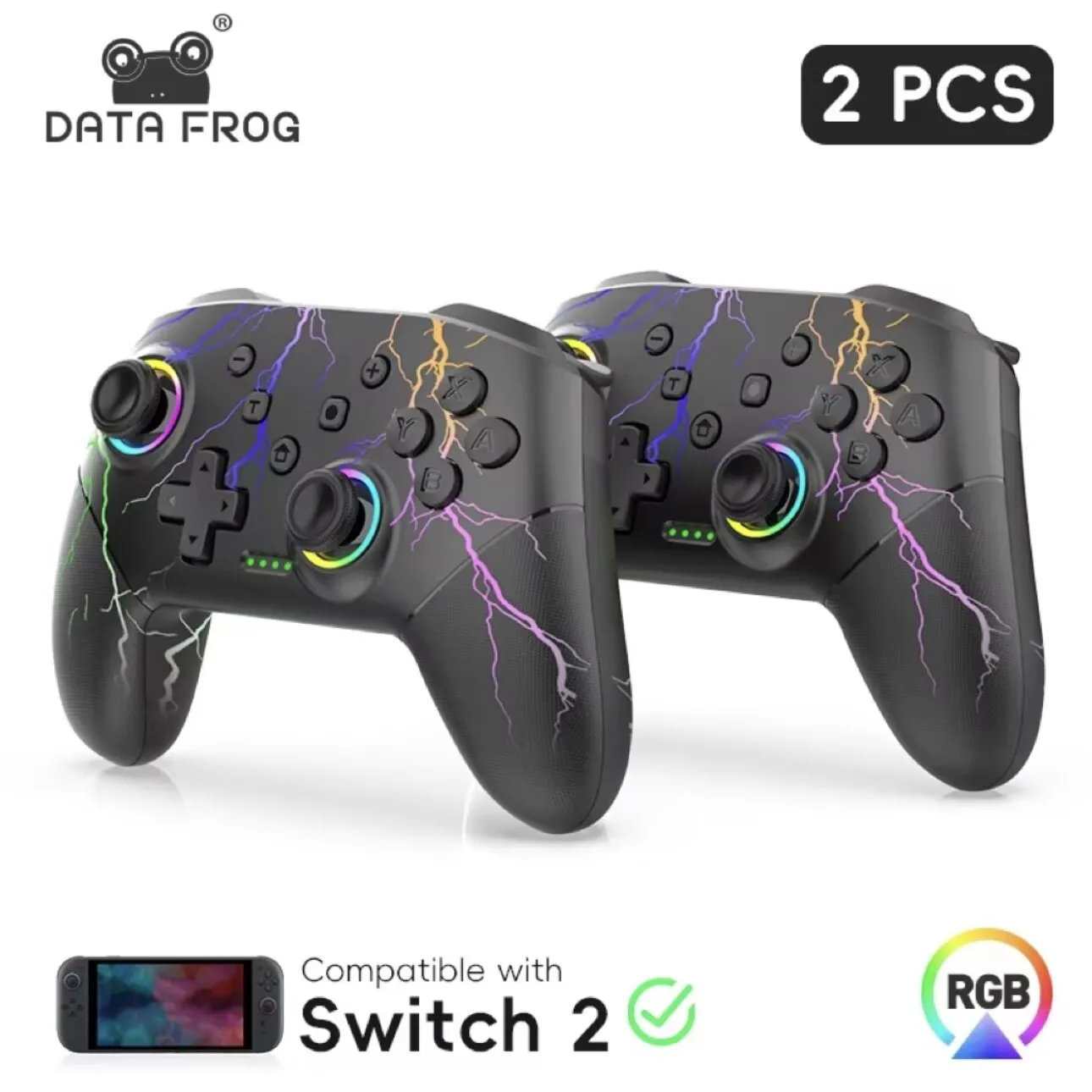 DATA FROG 2er-Pack Wireless Pro Controller Gamepad für PC TV Box mit Dual Vibration Ergonomischer Griff Gaming Joystick Image