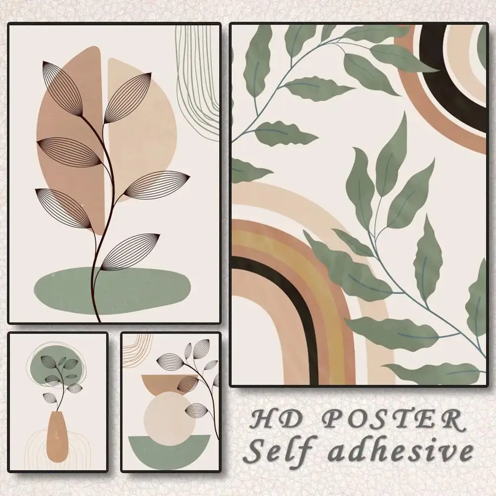 1 Stück Blätter Sonne Regenbogen Geometrisch Abstrakt Boho Wandkunst Nordic Poster Aufkleber Selbstklebend für Büro Heimkino Wandkunst Image