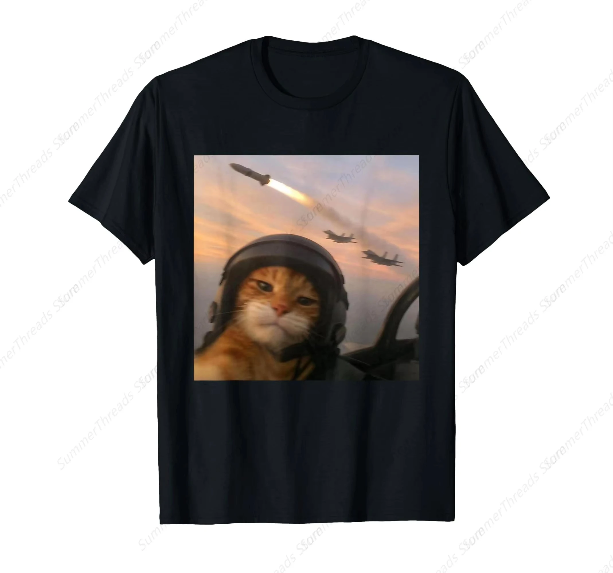 Selfie Squad Cat Lustiges Kampffilot Meme Kitty Gen Z Humor T-Shirt Image