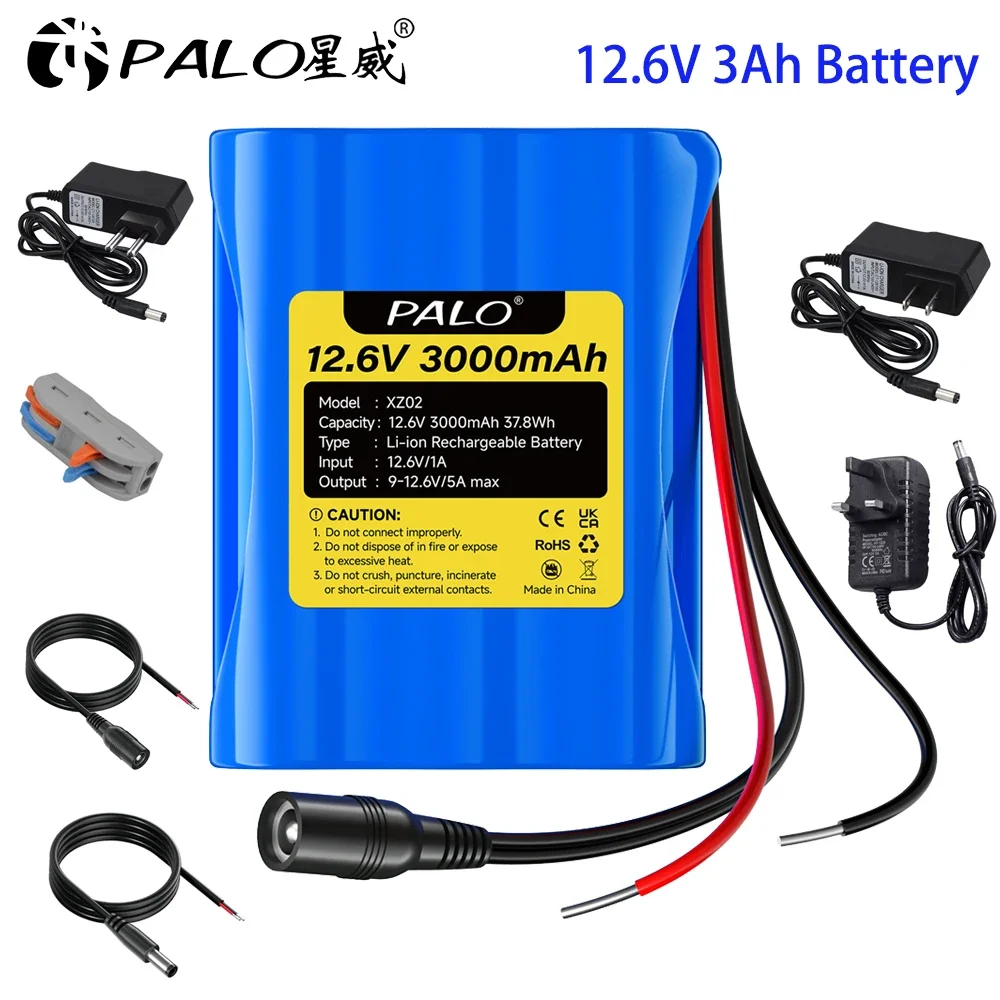 PALO 12,6 V 3 Ah wiederaufladbarer 3000 mAh Lithium-Ionen-Akku mit Schnellladegerät für 12,6 V-Geräte, RC-Auto, Boot, DIY-Roboter Image